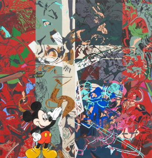 <i>''Mickey 90''</i>;  Oil on Canvas, 120x120 cm, da artista Filipa Sáragga D'Orey